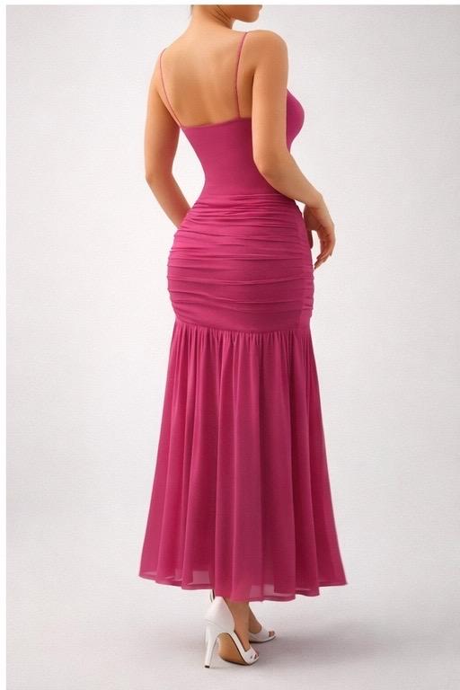 Deep rose LOROMIA Atelier dress by Trendsi, featuring flowing fabric and elegant design, shown on a mannequin.