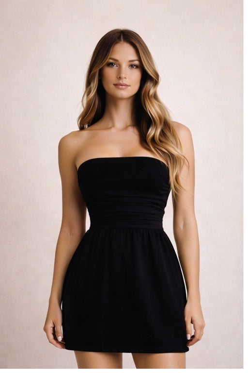 Black Noir Muse dress by Trendsi, featuring a stylish fit and elegant design, shown on a model in this fashion product image.