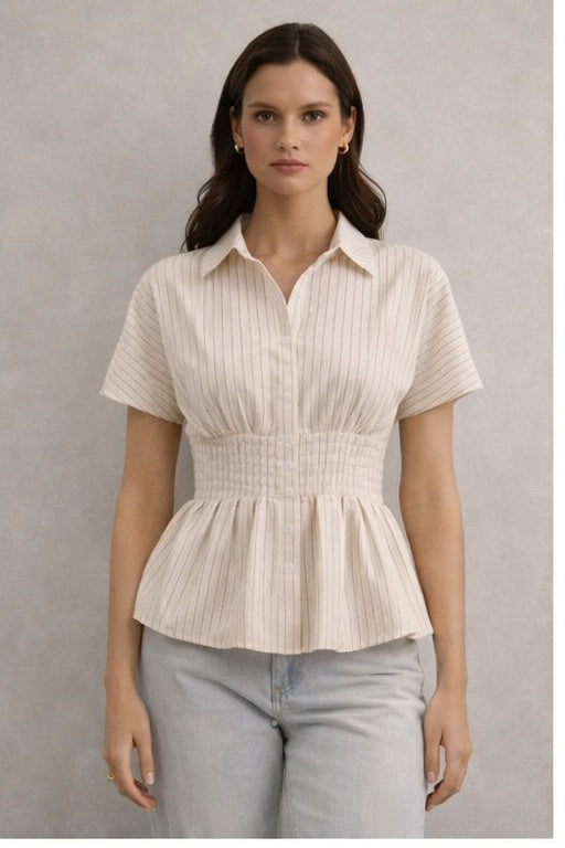 LOROMIA Loromia Maison Élitaire shirt shown in white with classic collar and button-down front, displayed on a hanger.